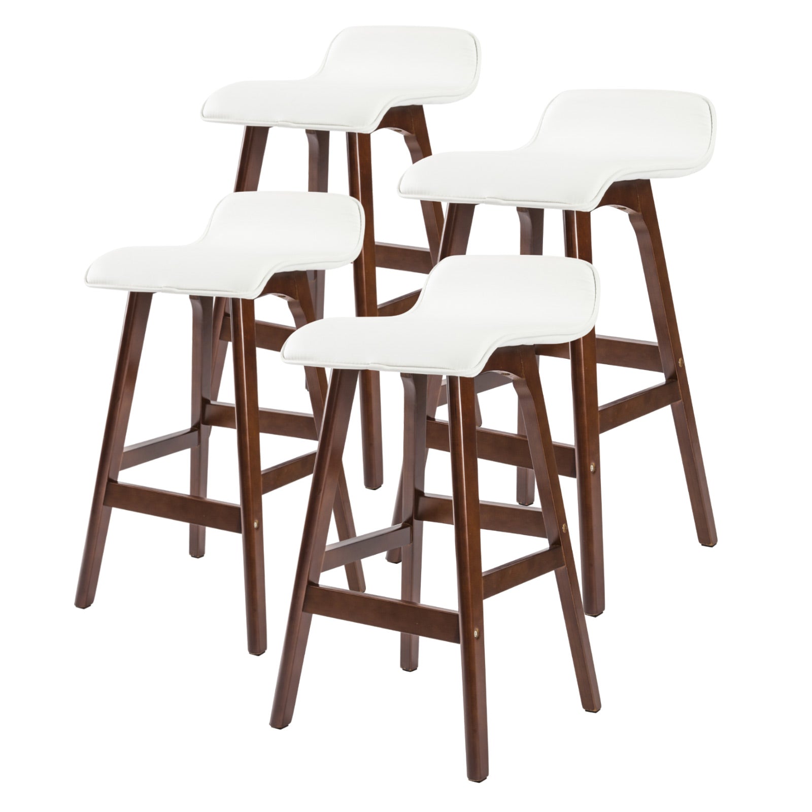 La Bella 4 Set 65cm White Brown Wooden Bar Stool Sophia Leather Fast shipping On sale