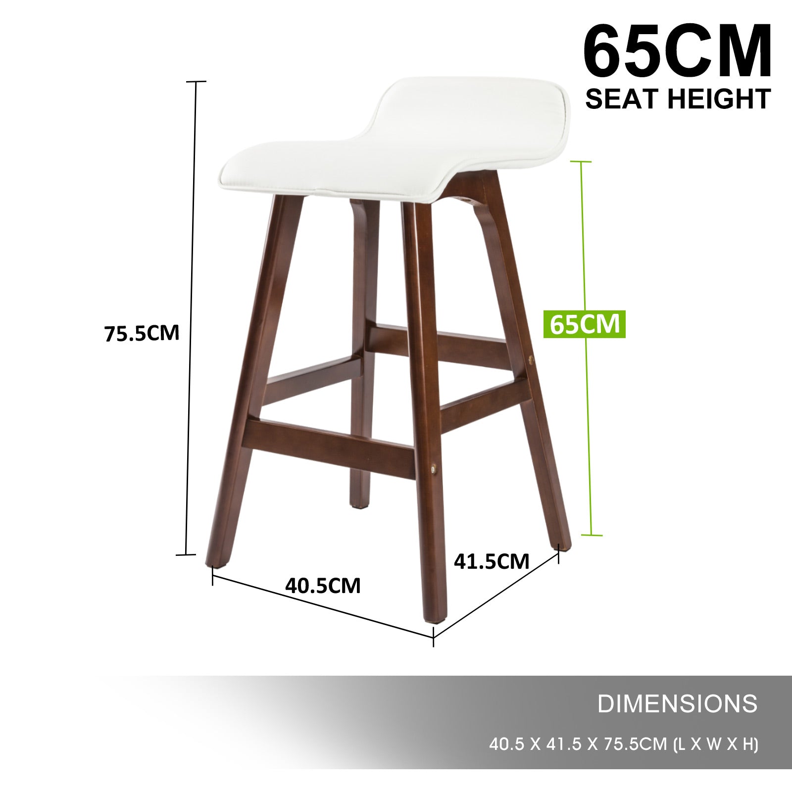 La Bella 4 Set 65cm White Brown Wooden Bar Stool Sophia Leather Fast shipping On sale