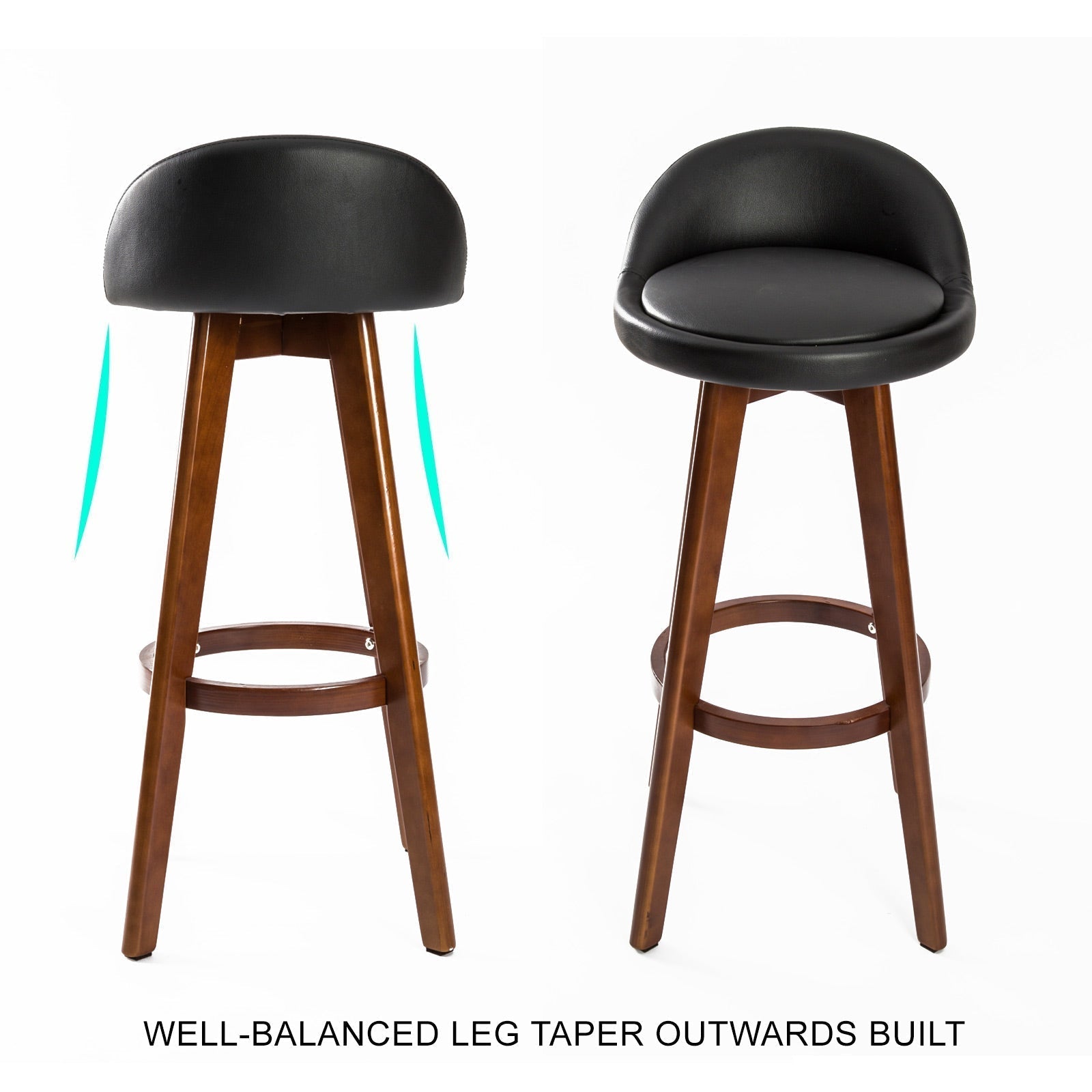 La Bella 2 Set 72cm Black Brown Wooden Bar Stool Leila Leather Fast shipping On sale