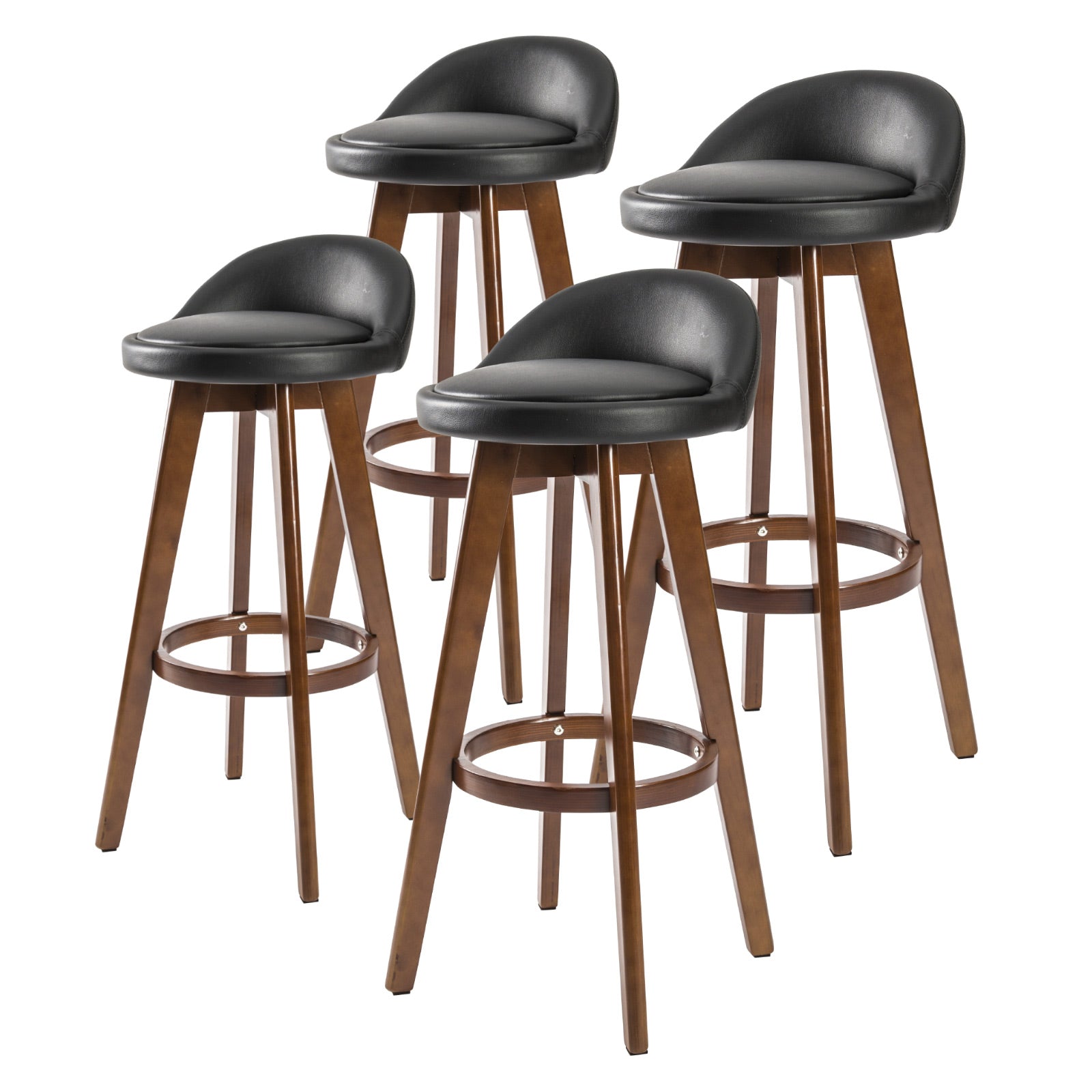 La Bella 4 Set 72cm Black Brown Wooden Bar Stool Leila Leather Fast shipping On sale