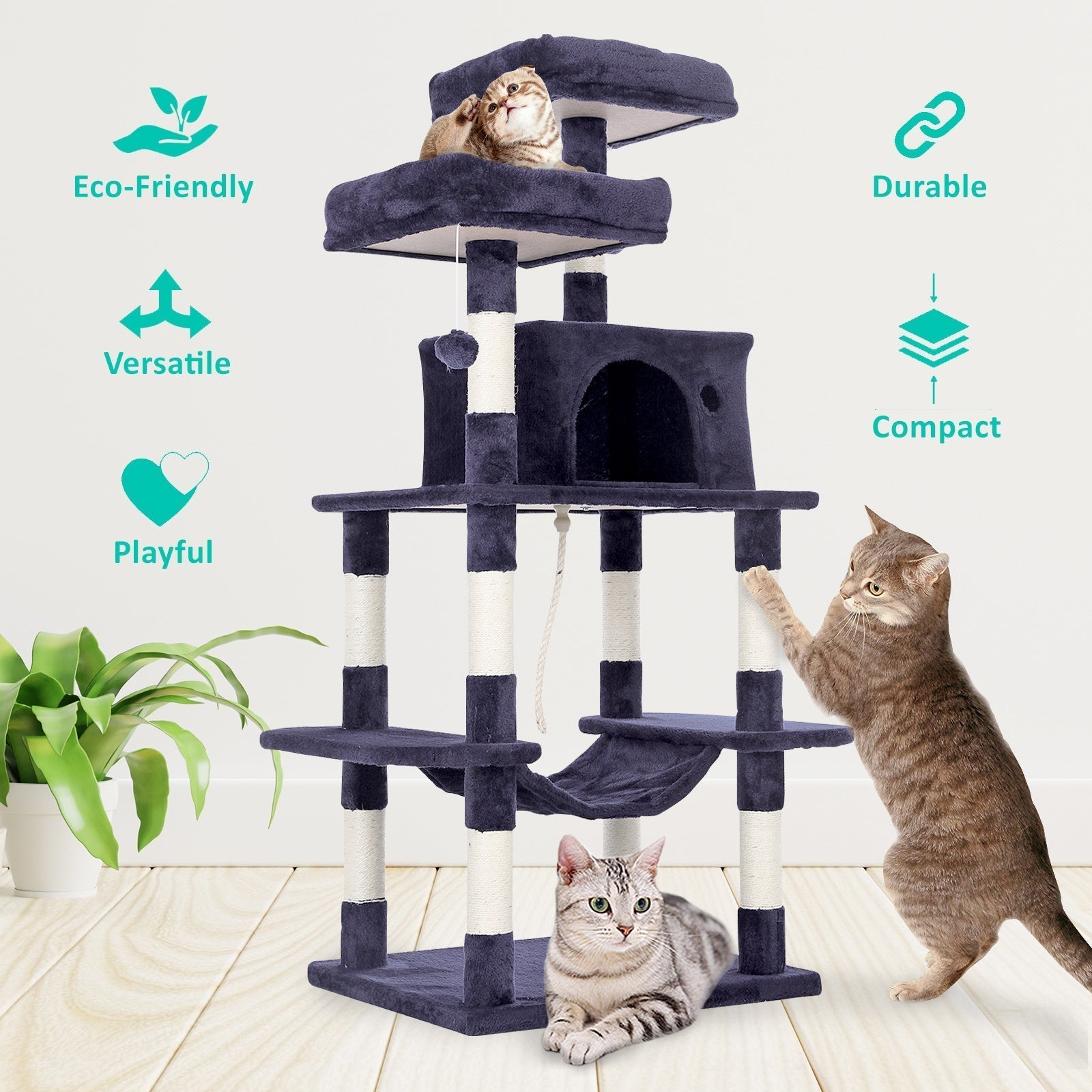 Paw Mate 145cm Grey Cat Tree WHISKY Sisal Scratching Post Scratcher Pole Condo House Tower Cares Fast shipping On sale