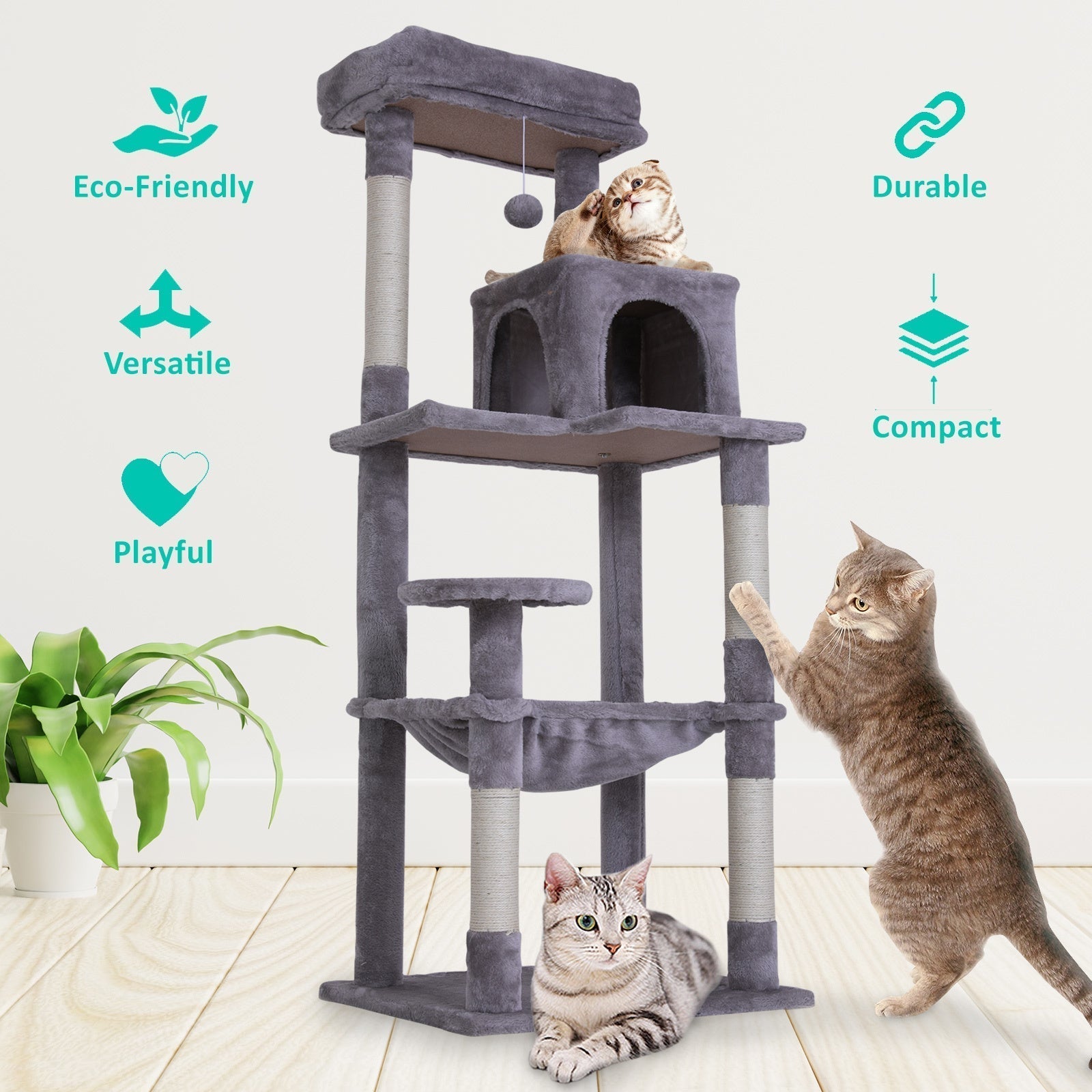 Paw Mate 143cm Grey Cat Tree CATOPIA Sisal Scratching Post Scratcher Pole Condo House Tower