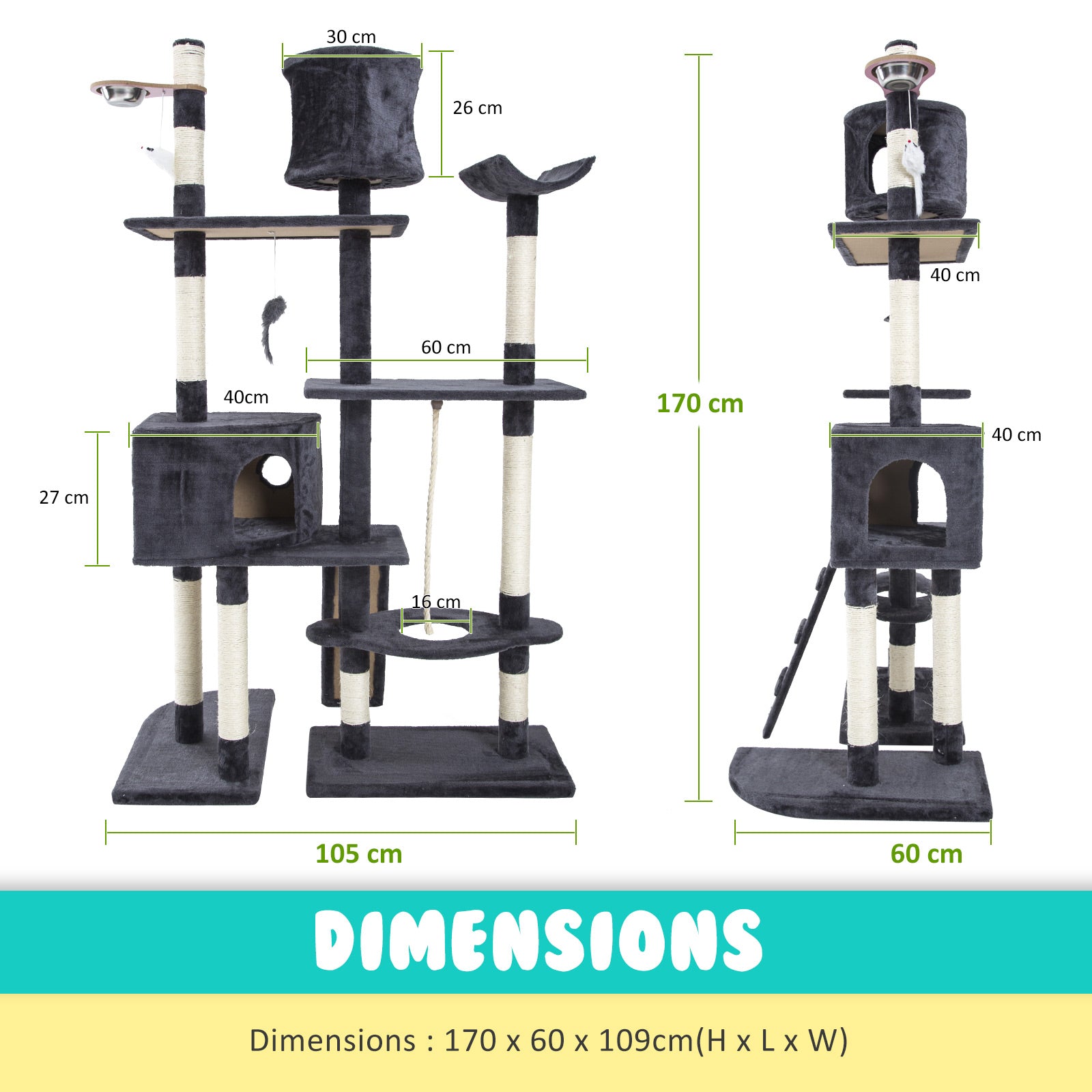 Paw Mate 170cm Grey Cat Tree Danie Multi Level Scratcher Cares Fast shipping On sale