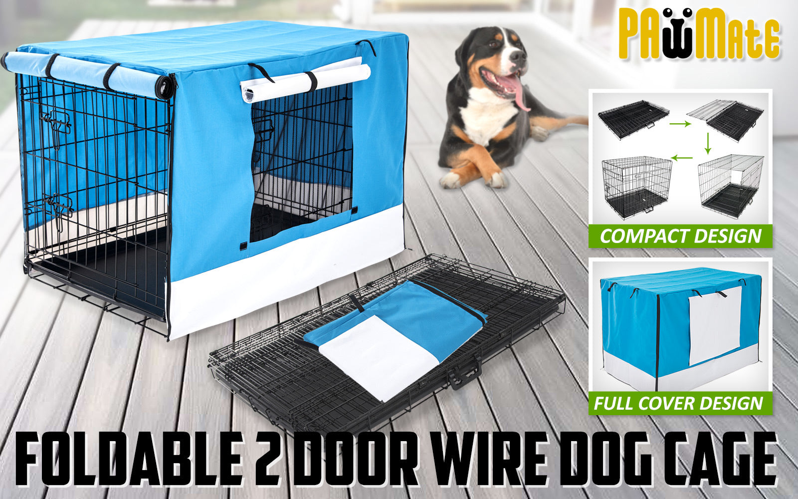 Paw Mate Wire Dog Cage Foldable Crate Kennel 24in with Tray + Blue Cover Combo Cares Fast shipping On sale