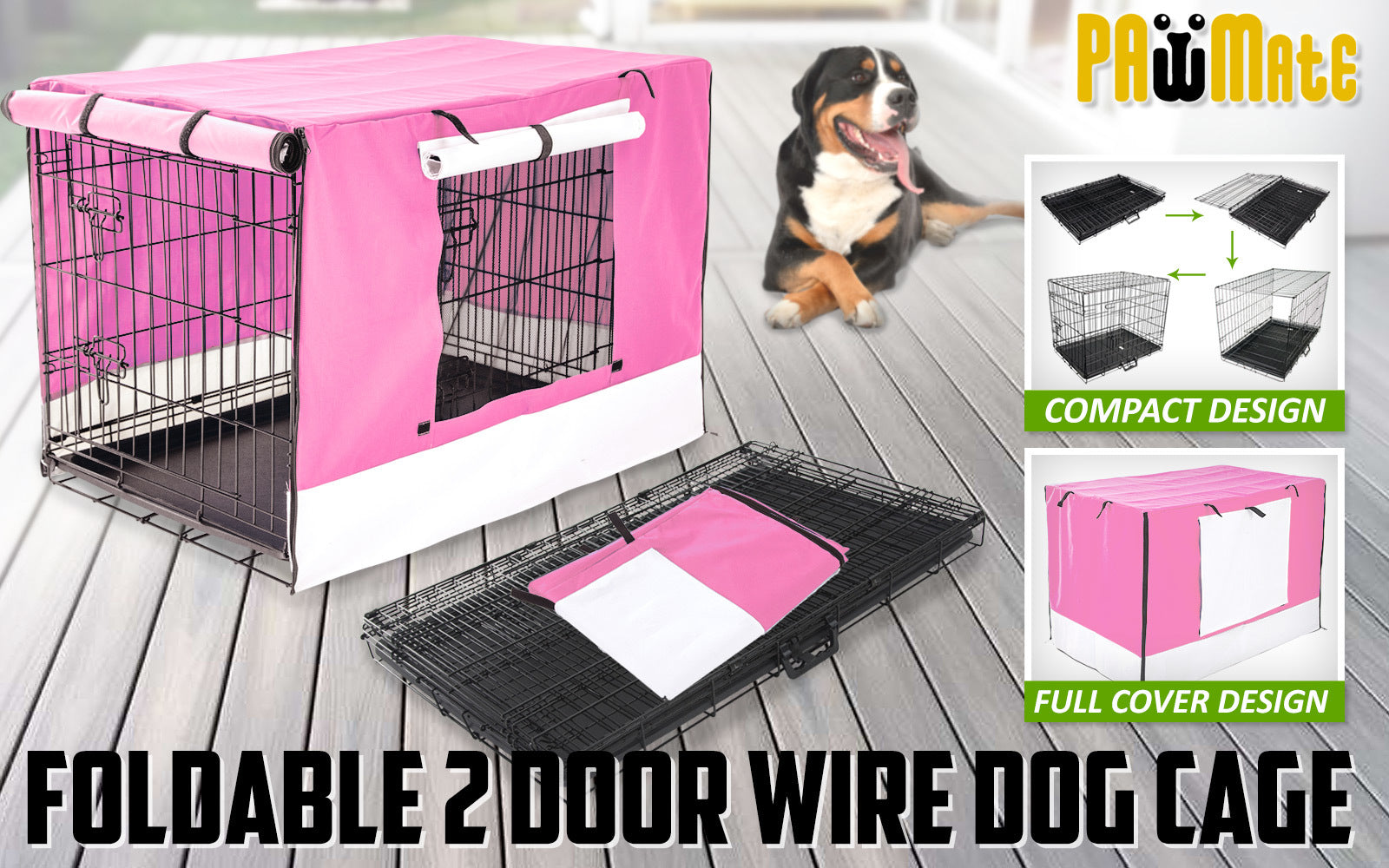 Paw Mate Wire Dog Cage Foldable Crate Kennel 30in with Tray + Pink Cover Combo Cares Fast shipping On sale