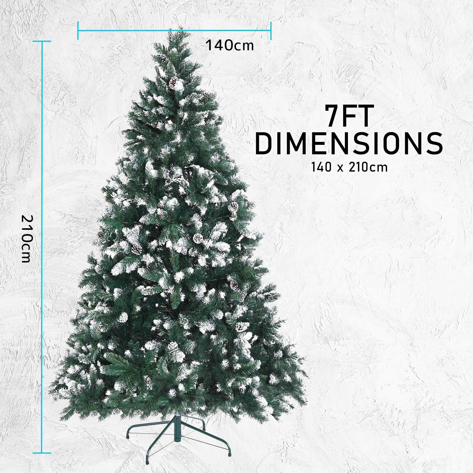 Home Ready 7Ft 210cm 1290 tips Green Snowy Christmas Tree Xmas Pine Cones