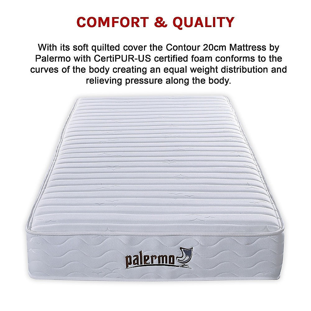 Palermo Contour 20cm Encased Coil Single Mattress CertiPUR-US Certified Foam Fast shipping On sale