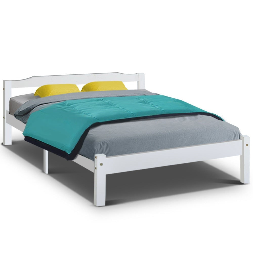 Double Full Size Wooden Bed Frame Mattress Base Timber Platform White