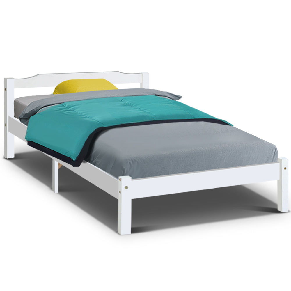 King Single Size Wooden Bed Frame Mattress Base Timber Platform White Fast shipping On sale
