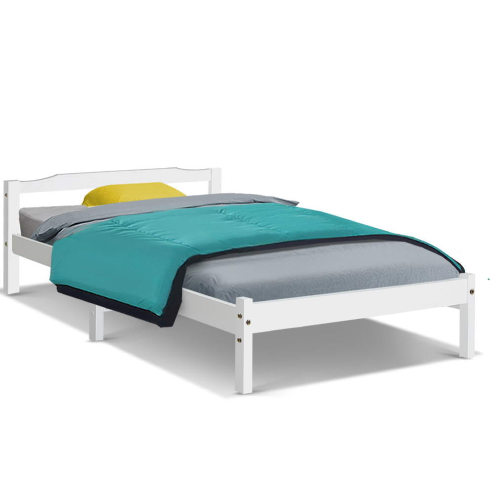 Single Size Wooden Bed Frame Mattress Base Timber Platform White