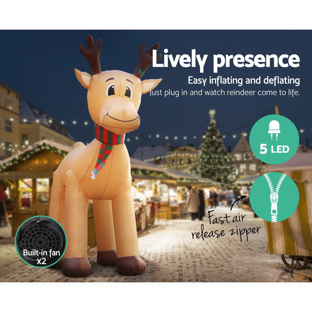 5M Christmas Inflatable Reindeer Giant Deer Air-Power Light Inside Fast shipping On sale