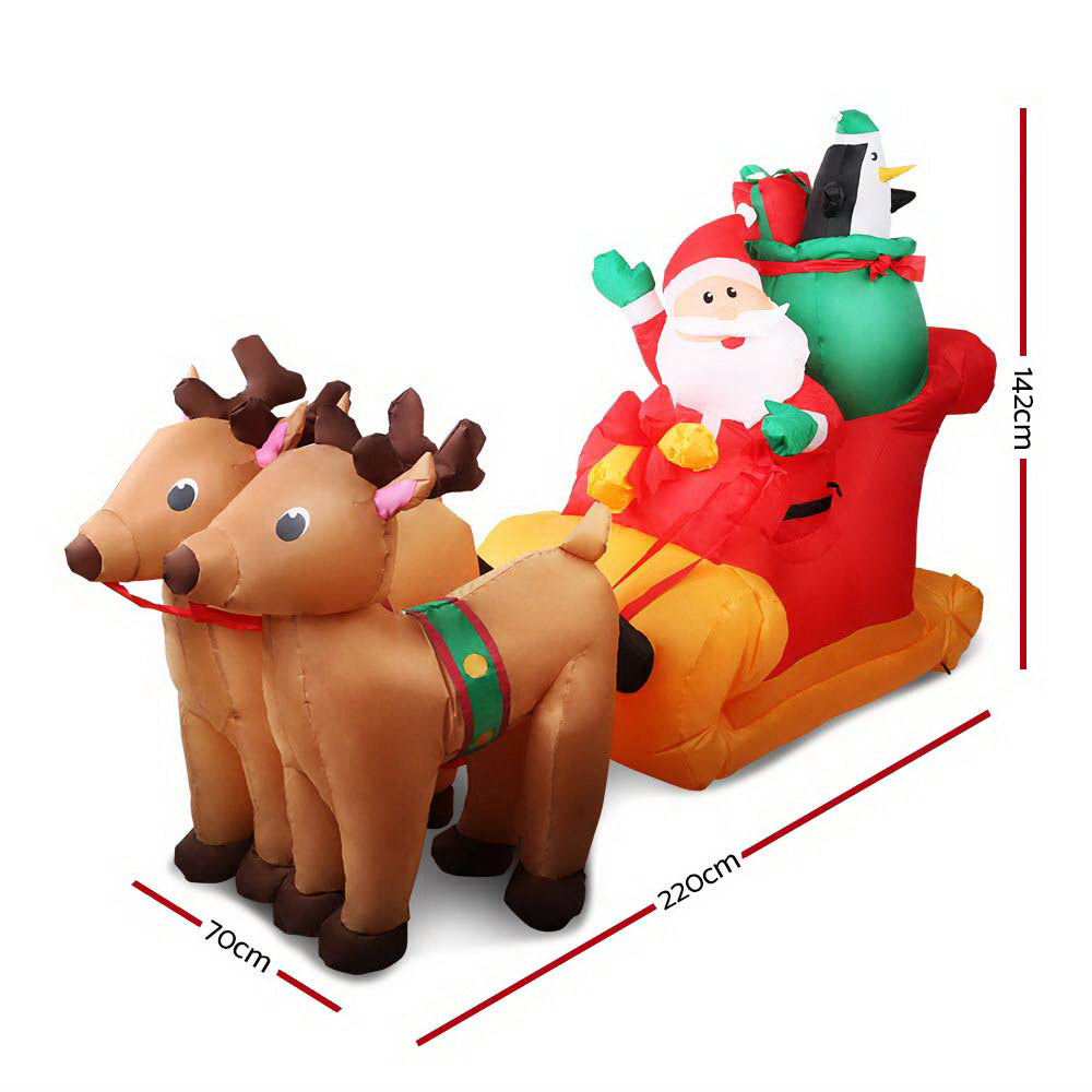 2.2M Christmas Inflatable Santa Sleigh Ride Reindeer Deer Decor Fast shipping On sale