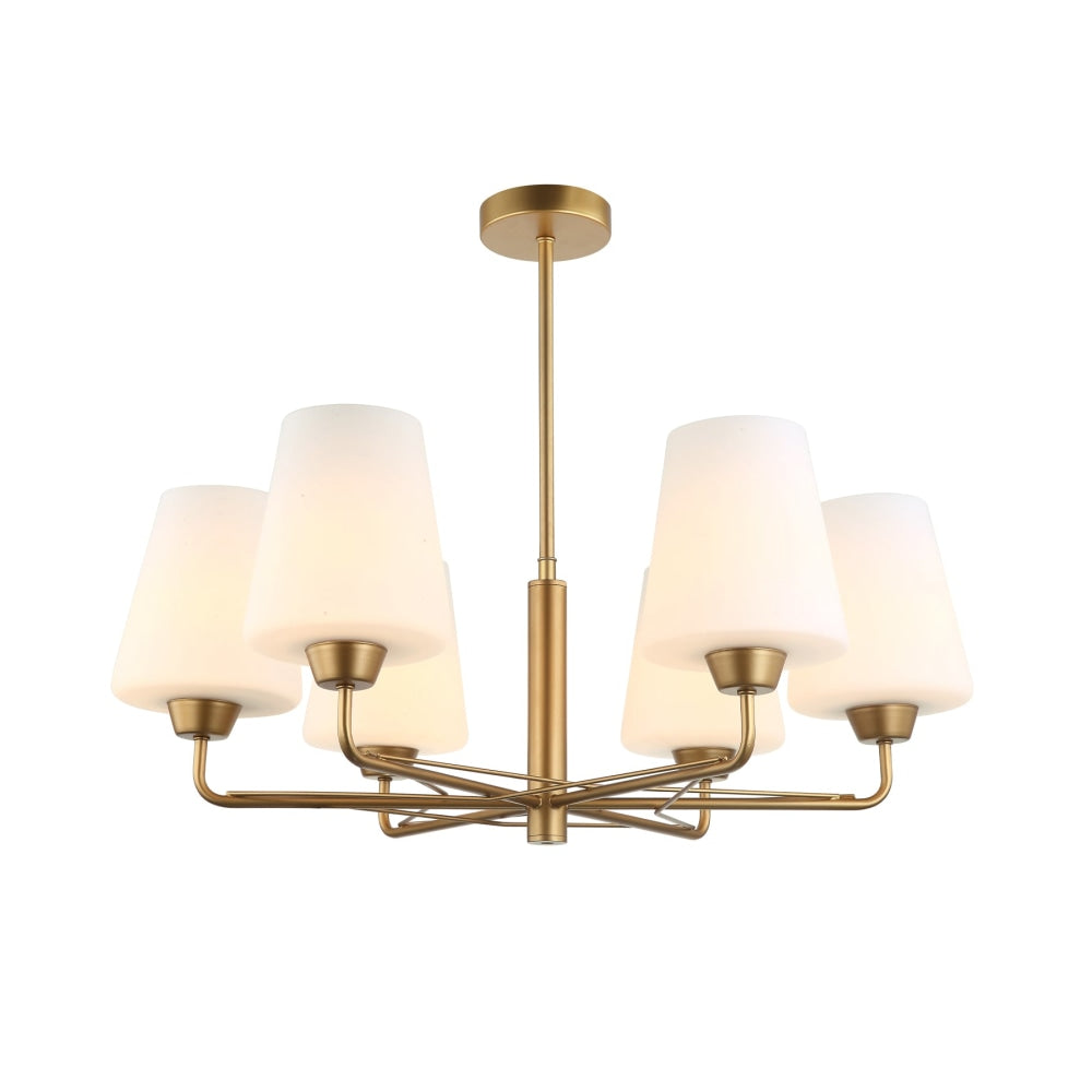 Luna Modern Classic Pendant Lamp Light Interior ESx6 W/ 6-Arms Matte Gold / Opal Glass Fast shipping On sale