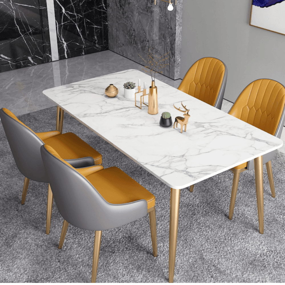 Abigail Modern Marble Effect Rectangular Dining Table 130cm - White & Gold Fast shipping On sale