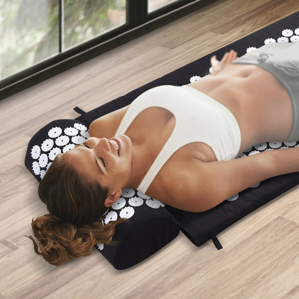 Acupressure Mat Yoga Massage Sit Lying Pain Stress Relax Black 130 x 50cm Sports & Fitness Fast shipping On sale