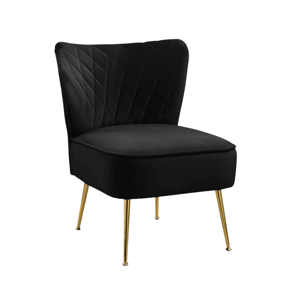 Adele Velvet Fabric Lounge Accent Armchair W/ Gold Legs - Black Chair Fast shipping On sale