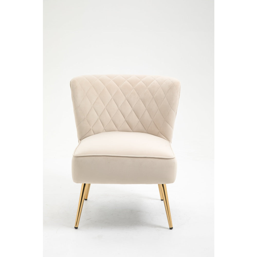 Adele Velvet Fabric Lounge Accent Armchair W/ Gold Legs - Cream Beige Chair Fast shipping On sale