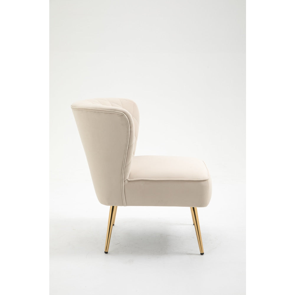 Adele Velvet Fabric Lounge Accent Armchair W/ Gold Legs - Cream Beige Chair Fast shipping On sale