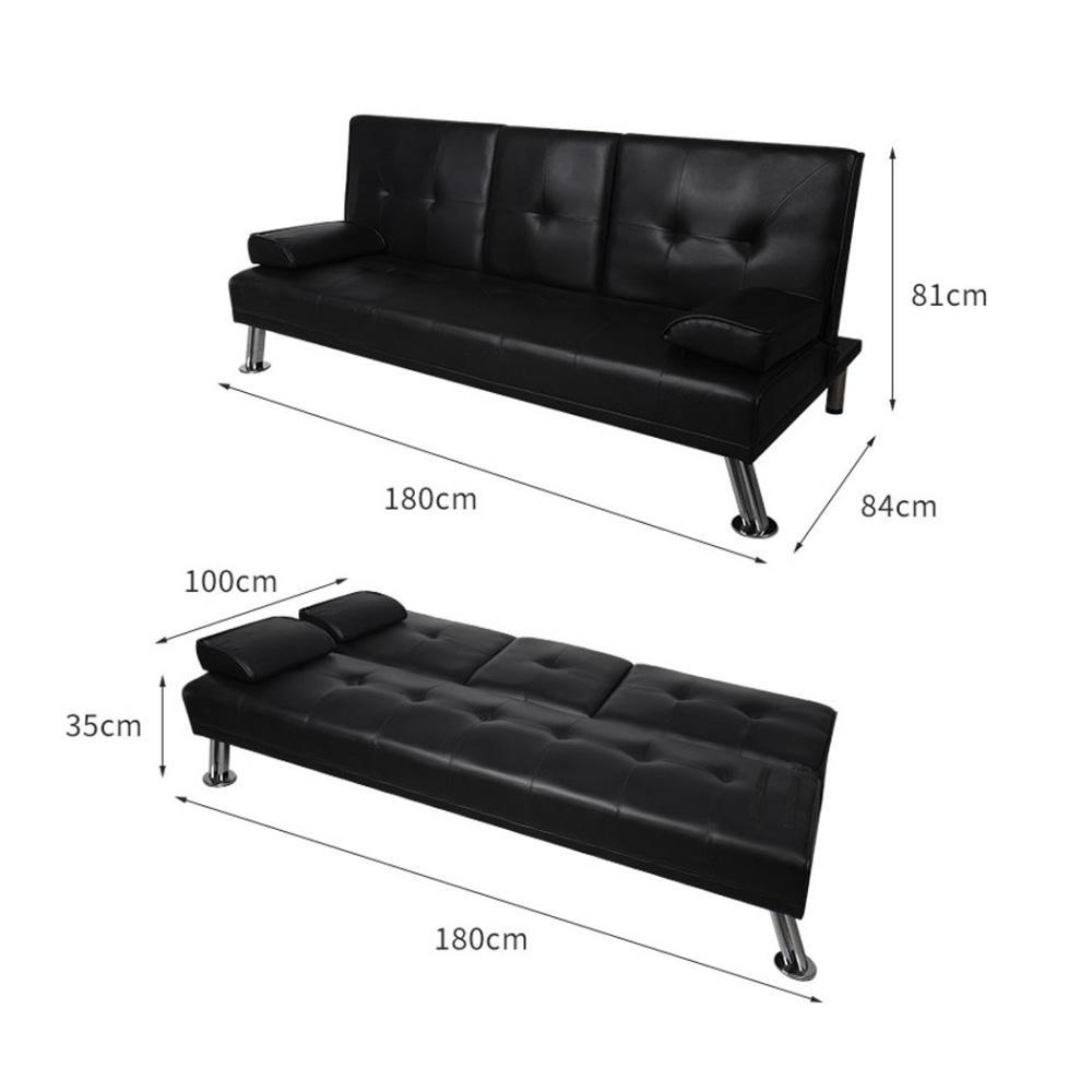 Adjustable 3 Seater PU Leather Sofa Bed Lounge Futon Couch With Cup Holder Black Fast shipping On sale