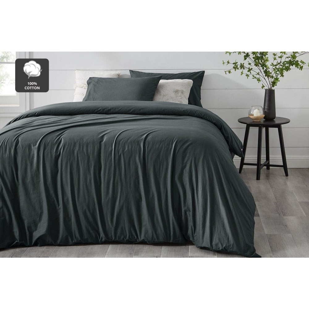 Aesop Stone Wash 100% Cotton Quilt Cover Set - Charcoal Queen Fast shipping On sale