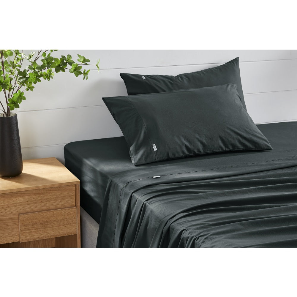 Aesop Stone Wash 100% Cotton Sheet Set - Charcoal Double Bed Fast shipping On sale