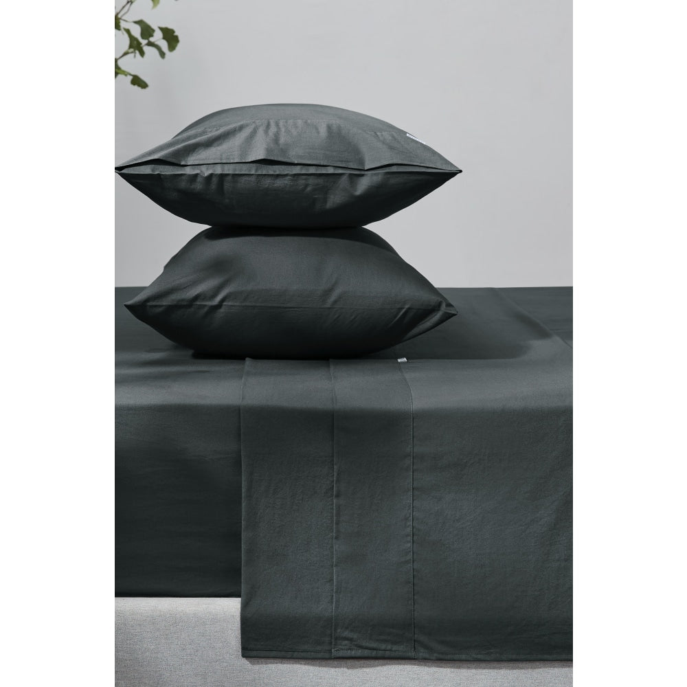 Aesop Stone Wash 100% Cotton Sheet Set - Charcoal Double Bed Fast shipping On sale