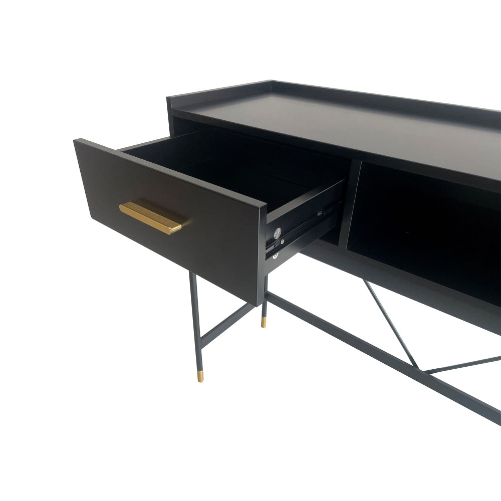 Alcone Hallway Console Hall Wooden Table W/ Gold Accents - Satin Black Fast shipping On sale