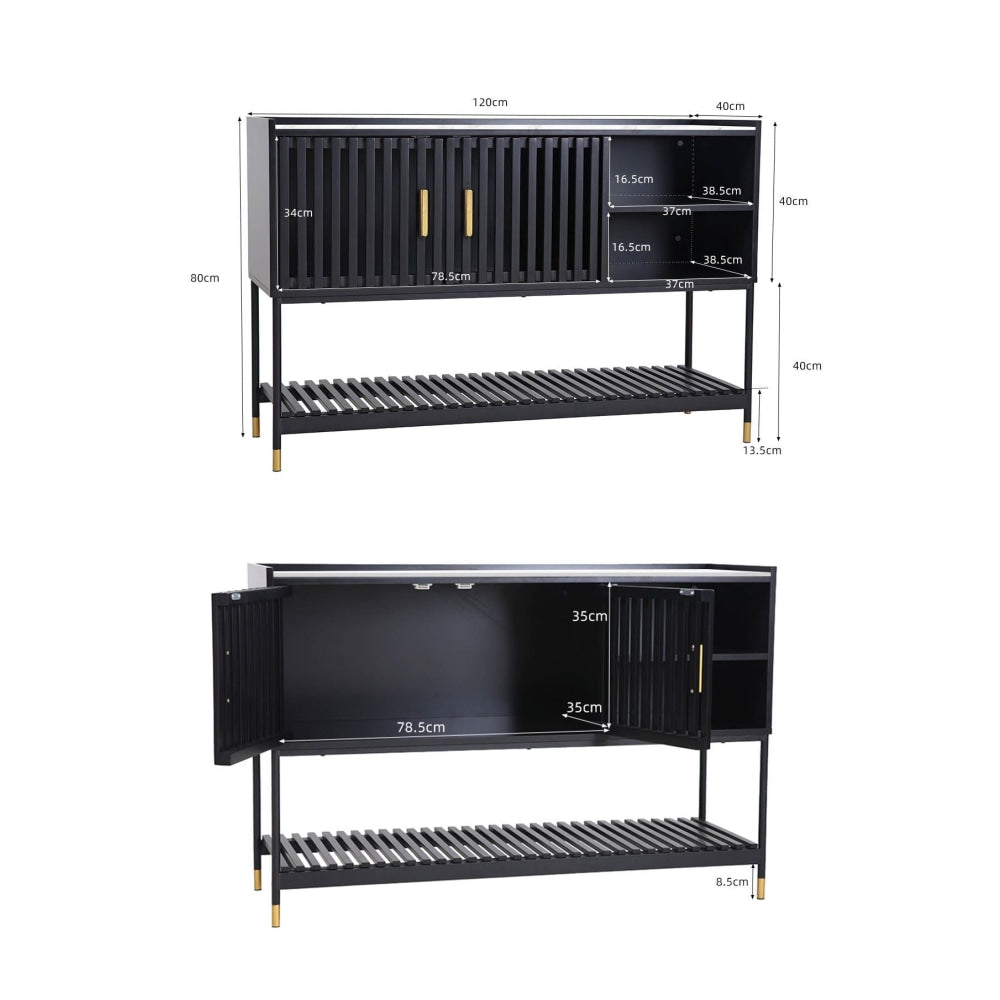 Alcone Sideboard Buffet Unit Storage Cabinet W/ Gold Accents - Satin Black & Fast shipping On sale