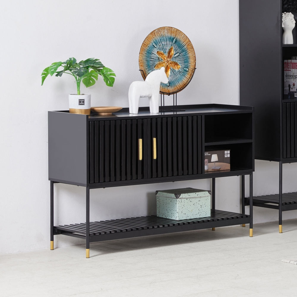 Alcone Sideboard Buffet Unit Storage Cabinet W/ Gold Accents - Satin Black & Fast shipping On sale