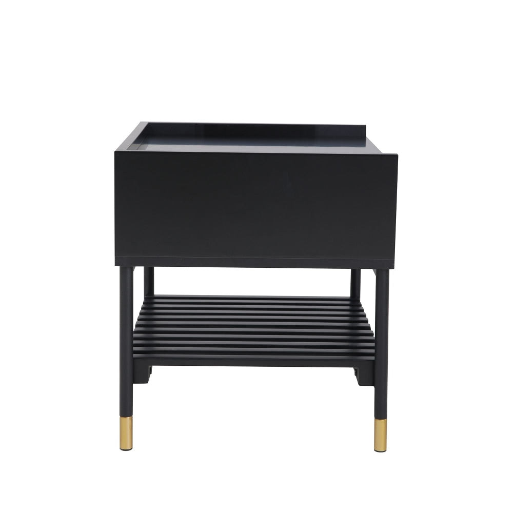 Alcone Wooden Bedside Nightstand Side Table W/ Gold Accents - Satin Black Fast shipping On sale
