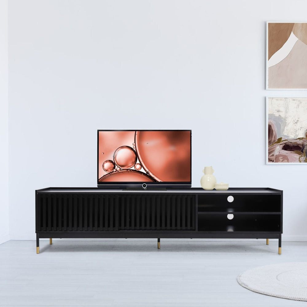 Alcone Wooden Lowline TV Stand Entertainment Unit Cainet W/ Gold Accents 180cm - Satin Black Fast shipping On sale