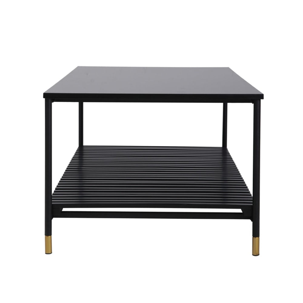 Alcone Wooden Rectangular Open Shelf Coffee Table W/ Gold Accents - Satin Black Fast shipping On sale