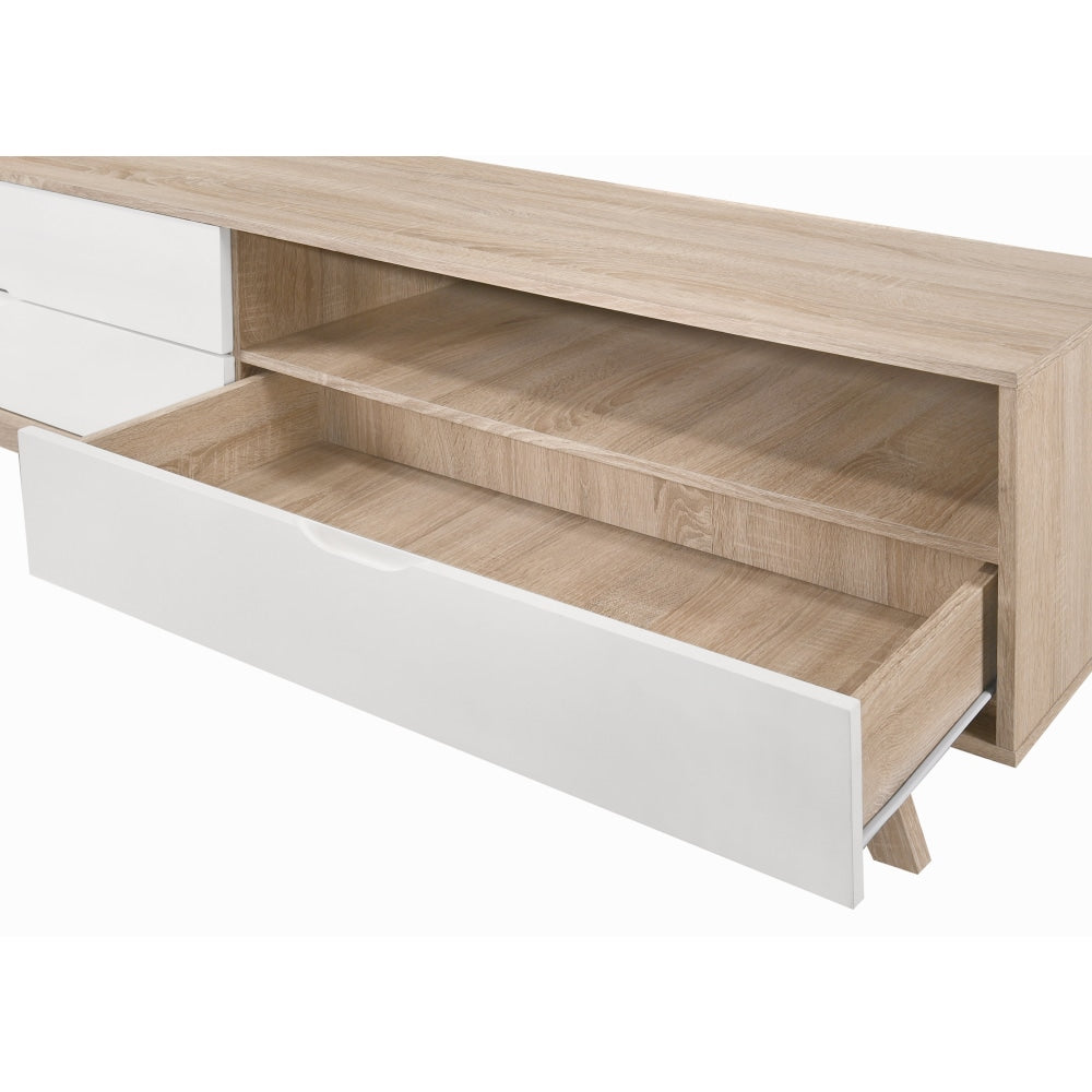 Aline TV Stand Entertainment Unit W/ 3-Drawers 180cm - Oak/White Fast shipping On sale