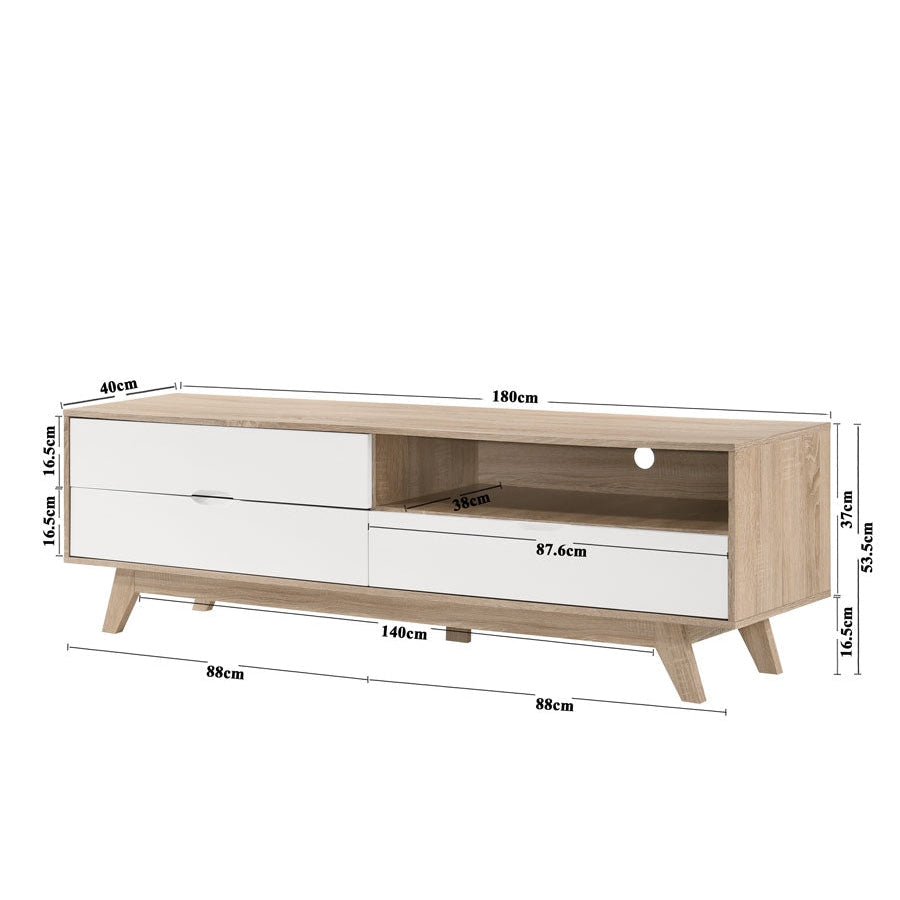 Aline TV Stand Entertainment Unit W/ 3-Drawers 180cm - Oak/White Fast shipping On sale