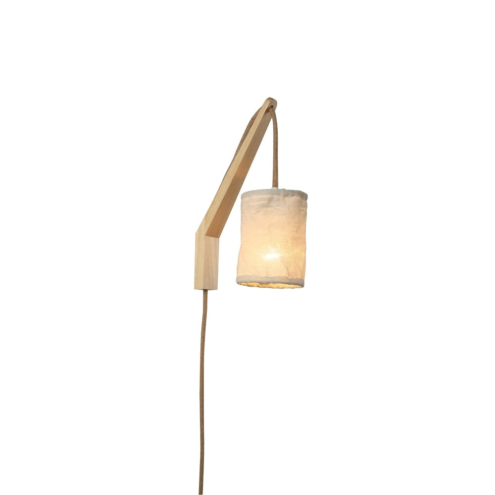 Alisa Rustic Linen Shade Wood Frame Wall Lamp Light Natural Fast shipping On sale
