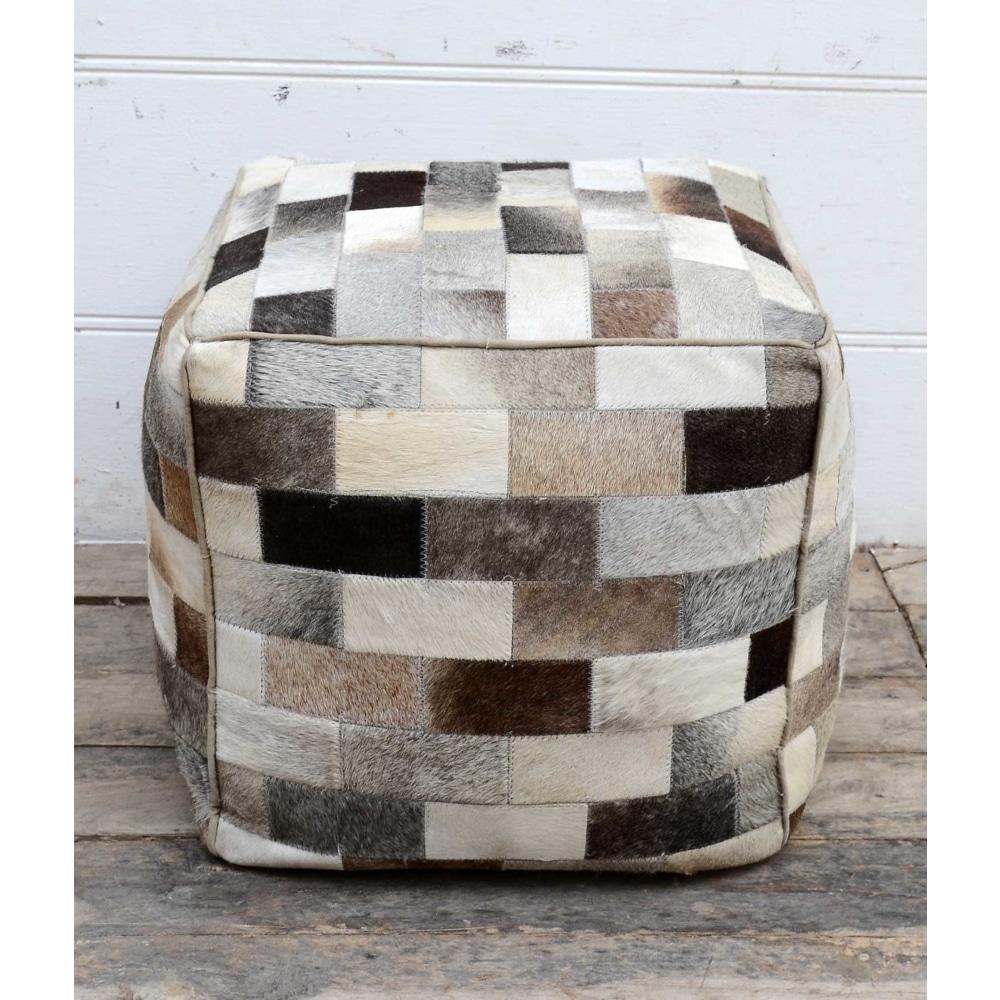 Amari Square Foot Stool Ottoman Cowhide Patch Fast shipping On sale