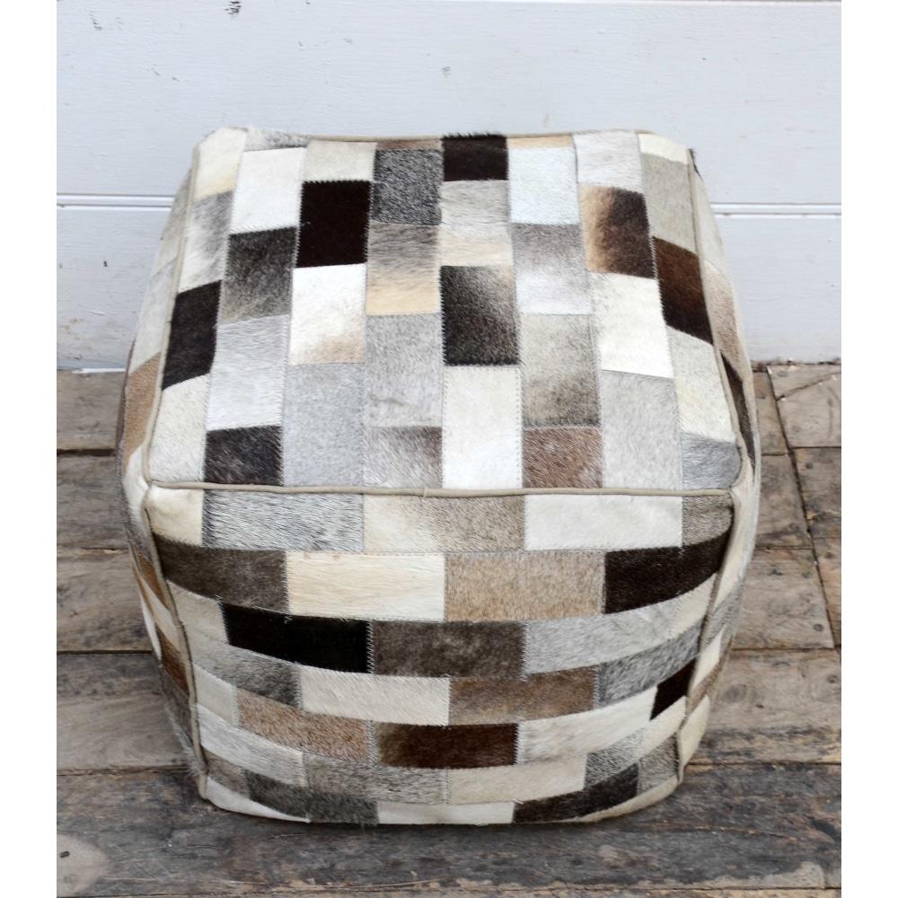 Amari Square Foot Stool Ottoman Cowhide Patch Fast shipping On sale