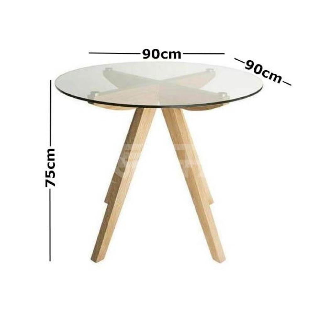 Amelia Collection Round Glass Dining Table - 90cm Natural Fast shipping On sale