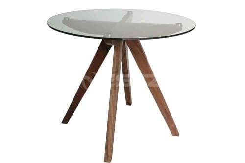 Amelia Collection Round Glass Dining Table - 90cm - Walnut Fast shipping On sale