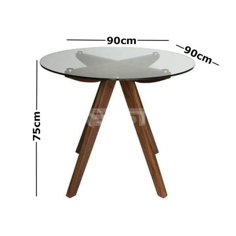 Amelia Collection Round Glass Dining Table - 90cm - Walnut Fast shipping On sale