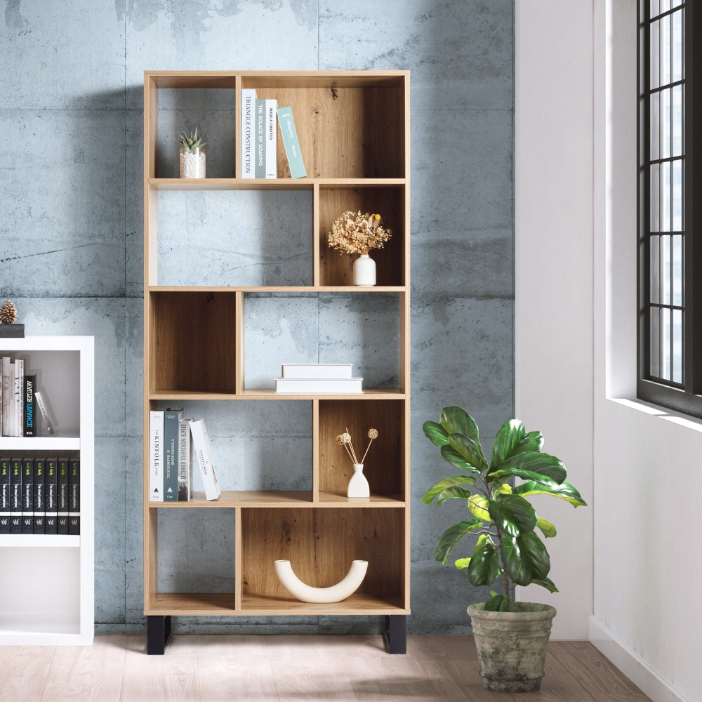 Amina 5-Tier Bookcase Display Shelf Storage Unit - Oak/Black Fast shipping On sale