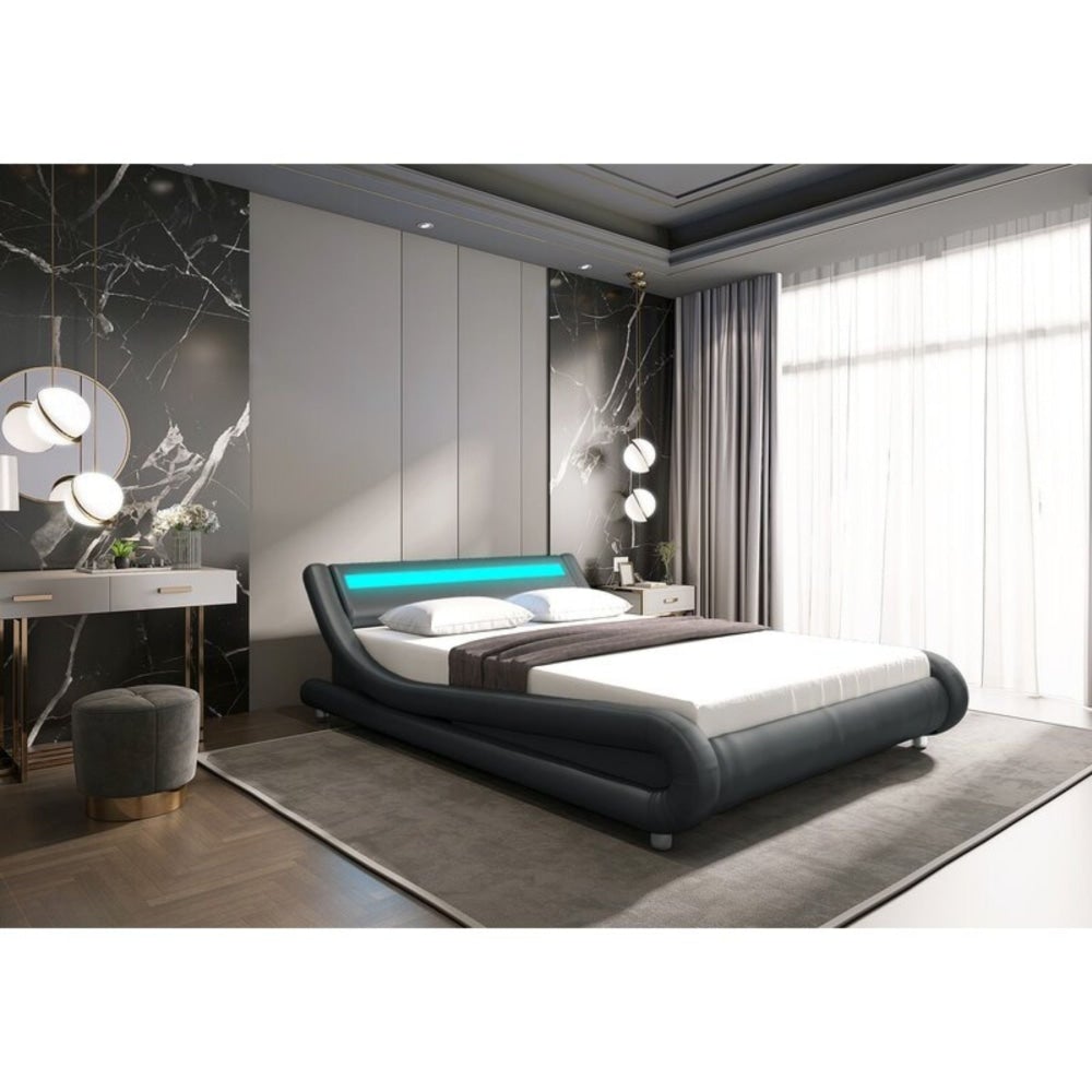 Modern Designer Double PU Leather Bed Frame With LED Light - Grey Fast shipping On sale