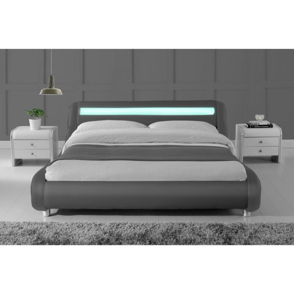 Modern Designer Double PU Leather Bed Frame With LED Light - Grey Fast shipping On sale
