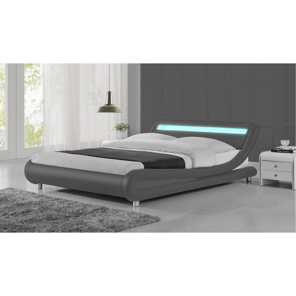 Modern Designer Double PU Leather Bed Frame With LED Light - Grey Fast shipping On sale