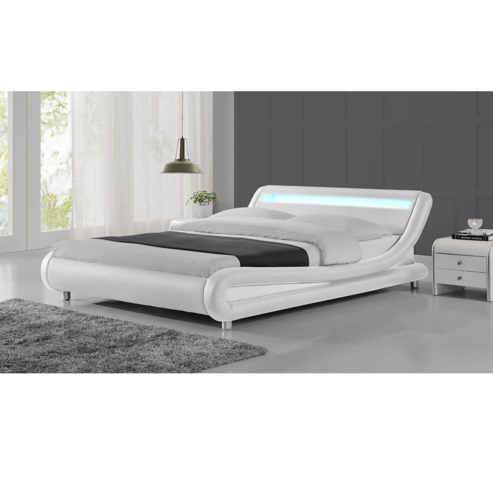 Modern Designer Double PU Leather Bed Frame With LED Light - White Fast shipping On sale