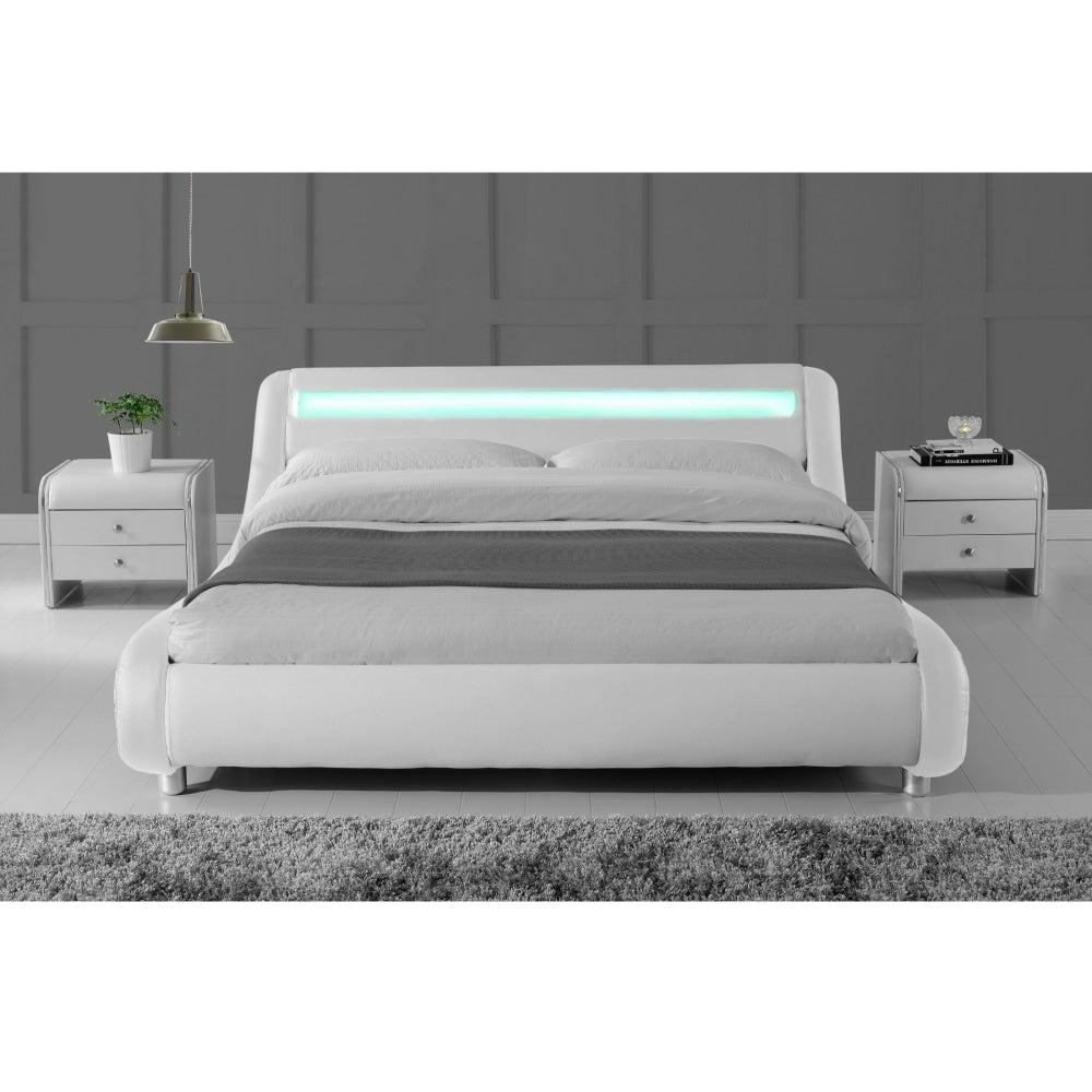 Modern Designer Double PU Leather Bed Frame With LED Light - White Fast shipping On sale
