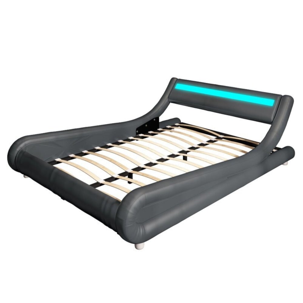 Modern Designer Queen PU Leather Bed Frame With LED Light - Grey Fast shipping On sale