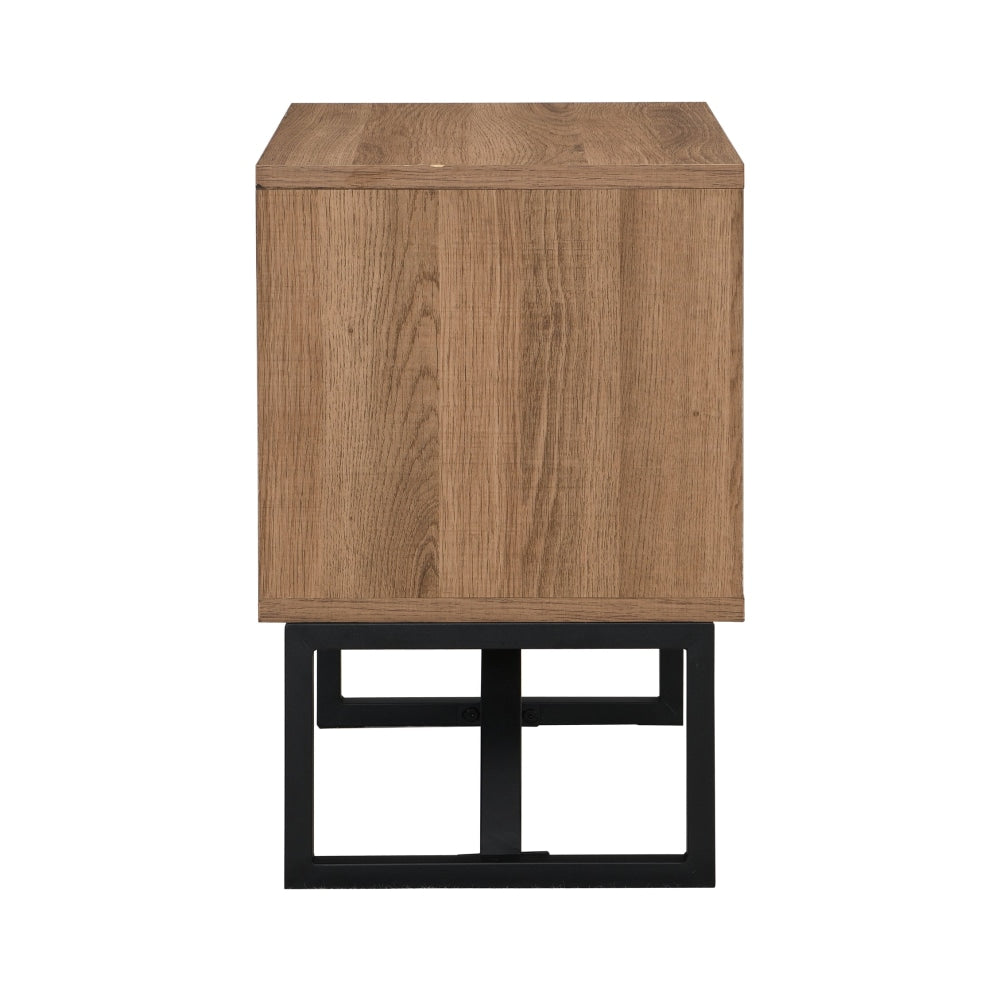 Andrei Bedside Nightstand Table Herringbone Pattern W/ 2-Drawer - Oak/Black Fast shipping On sale