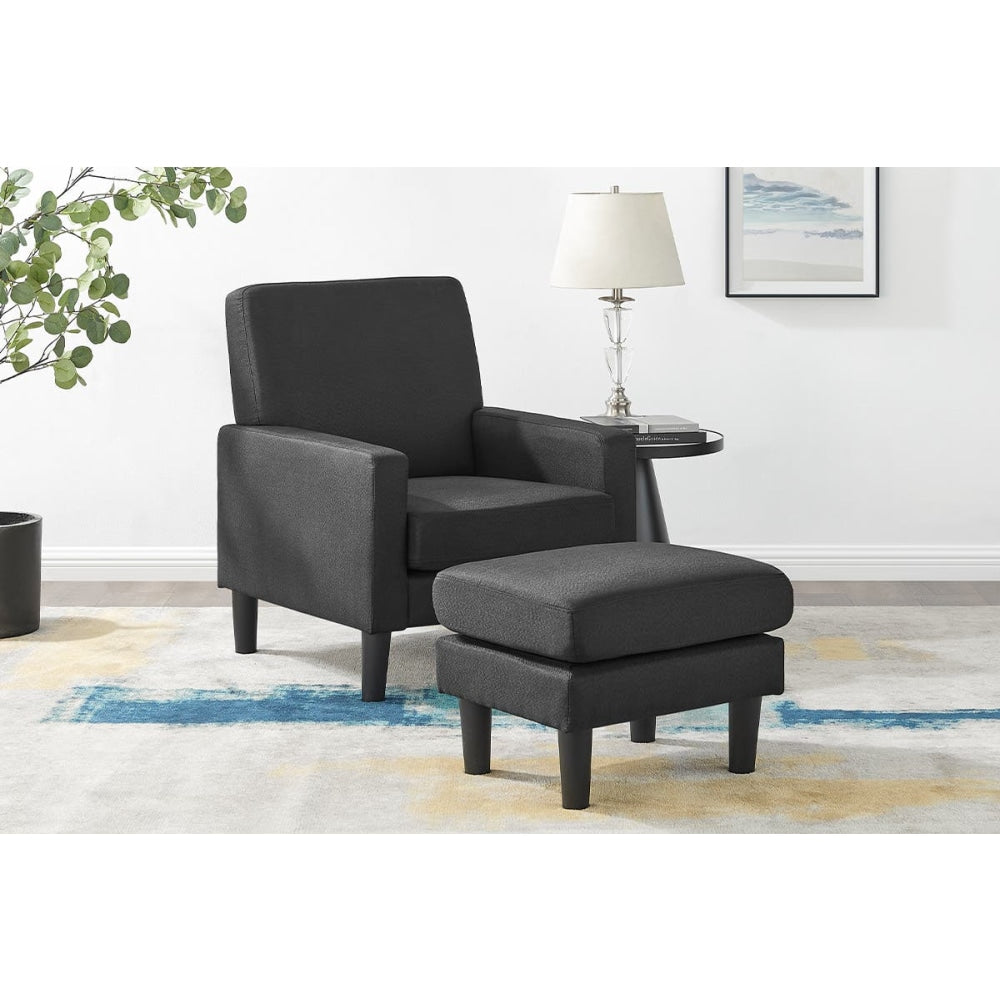 Andrew Fabric Accent Lounge Relaxing Chair with Ottoman - Black Fast shipping On sale