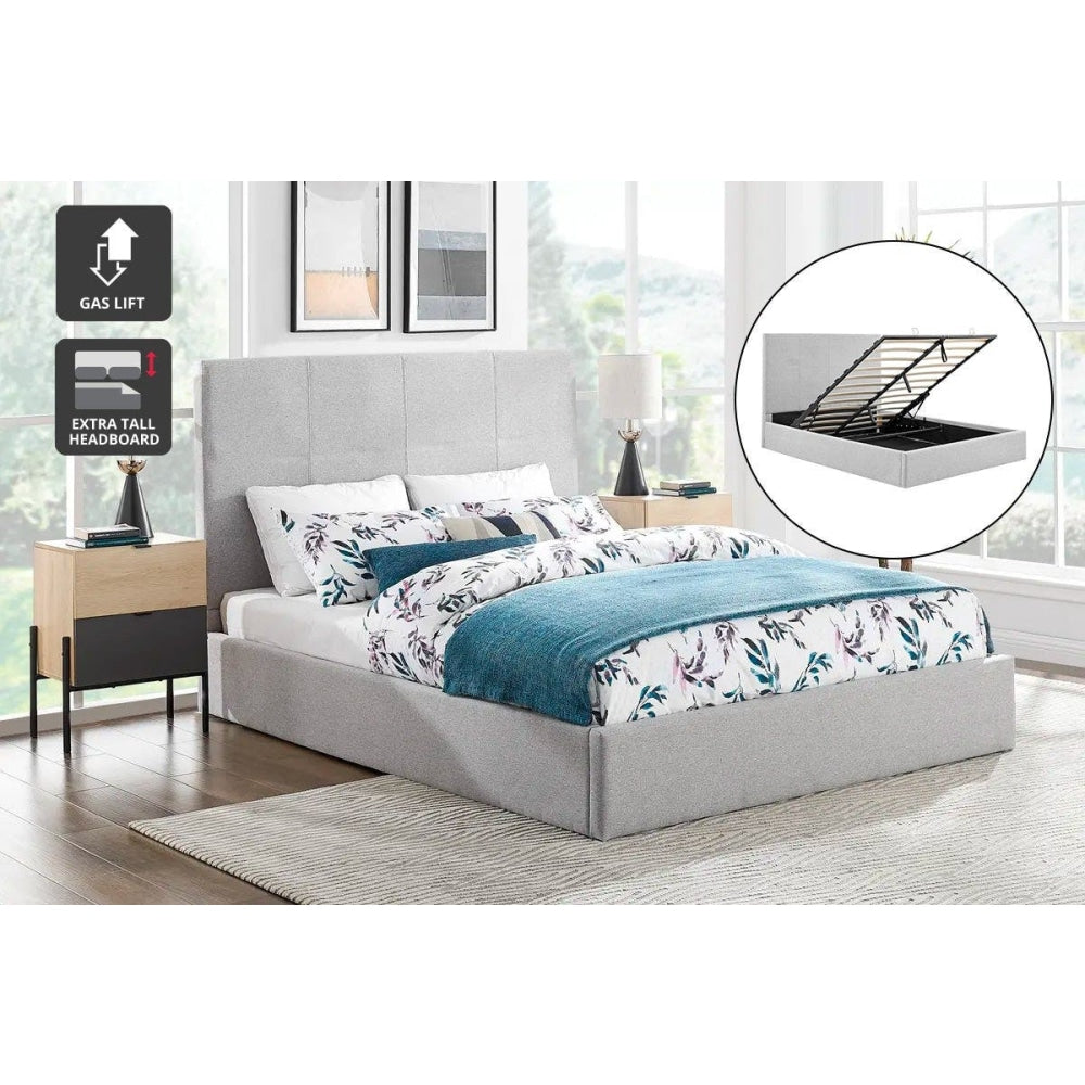 Antalya Gas Lift Bed Frame - Light Grey Double Fast shipping On sale